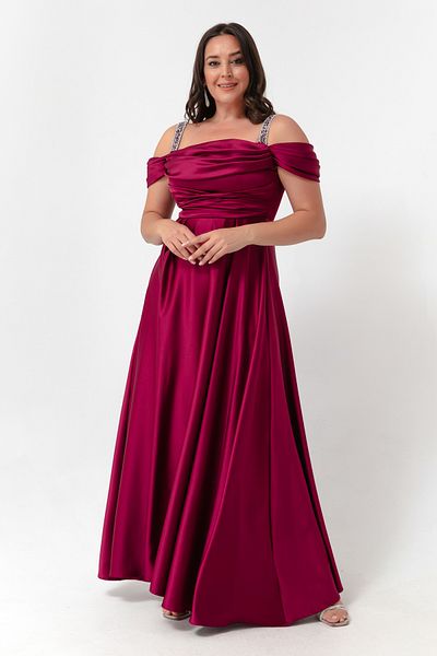 Lafaba Damen-Abendkleid in Übergröße mit Pflaumenstein-Trägern, drapiert