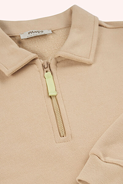 Panço Erkek Çocuk Yakalı Bej Sweatshirt