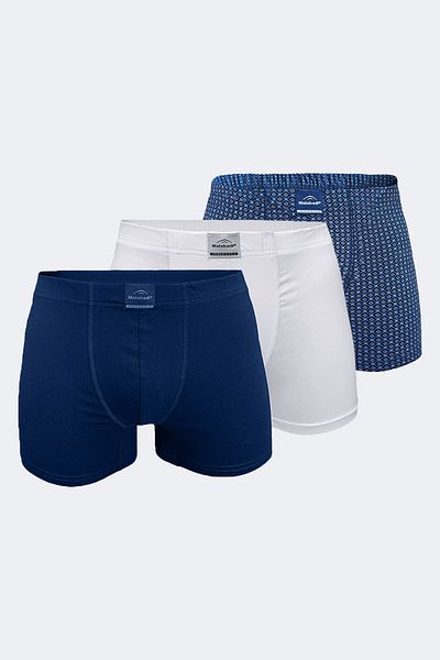 Malabadi Ανδρικό μοτίβο λευκό Navy Blue 3 τεμαχίων Cotton Elastane Boxer 3M074