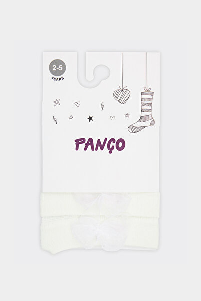Panço Kız Çocuk Aksesuarlı Kemik Rengi Patik Çorap