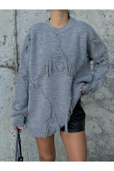kenza'a Pulover oversize pentru damă, cu detaliu de frânghie