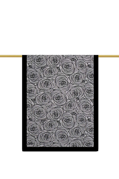 Bursa İpek Anthracite Rosa Pattern Twill Silk Shawl