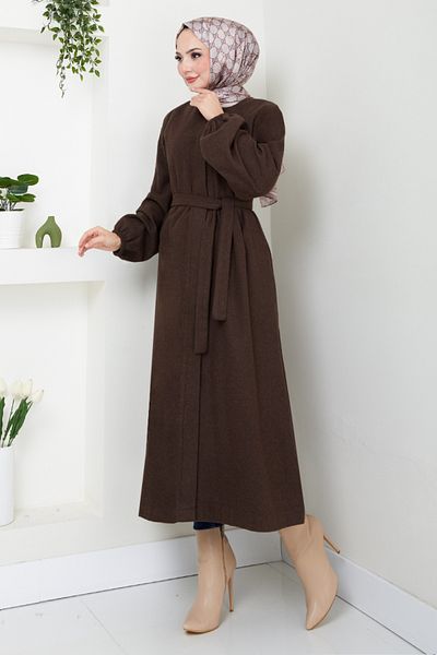ModaMerve Coffee Color Cuff Elastic Coat - 0504BGS895-M