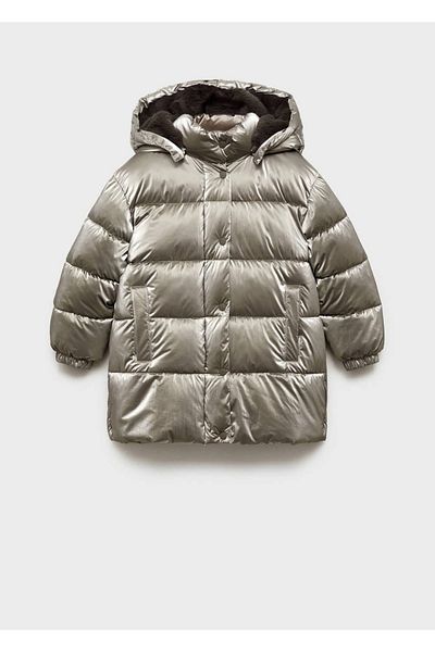 MANGO Kids Anorak matlasat - Glugă din blană artificială