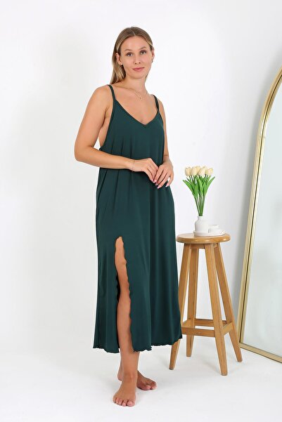 Akbeniz Γυναικείο νυχτικό 12111 με σχοινί λουράκι μεγάλου μεγέθους