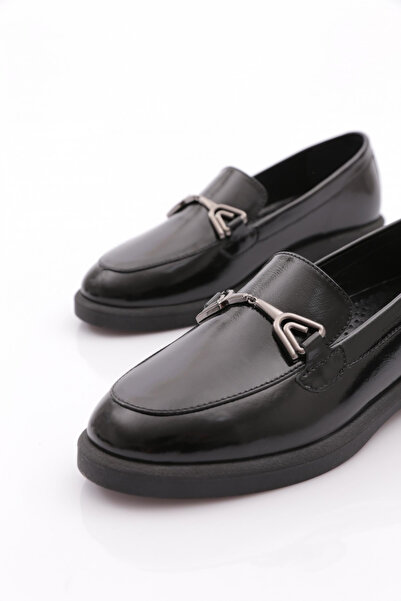 DGN Kadın Aksesuarlı Loafer Ayakkabı Siyah Rugan 8152678