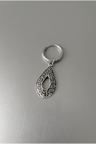 Jaida Moda Unisex Silver Tribal Drop Cut Steel Hoop Earrings