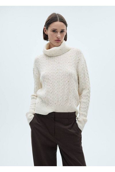 MANGO Woman Curling collar, knit sweater