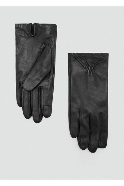 MANGO Woman Gathered Leather Gloves