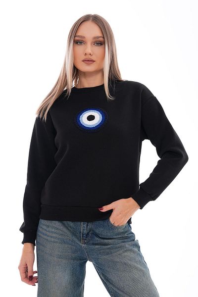 ŞİMAL Women's Evil Eye Bead Embroidered Three Thread Sweatshirt 245310   -