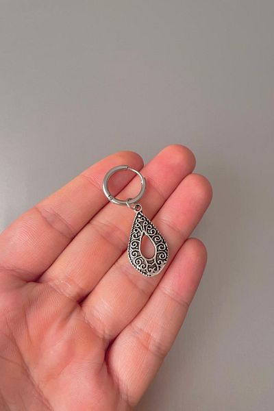 Jaida Moda Unisex Silver Tribal Drop Cut Steel Hoop Earrings