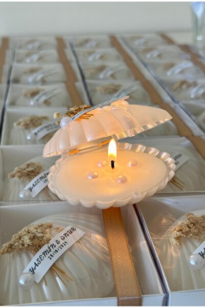 FidesTasarım 15 Adet Kutulu Süslemeli İstiridye Mum | Düğün Nişan Söz Nikah K...