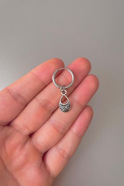 Jaida Moda Unisex Silver Mini Tribal Drop Cut Steel Hoop Earrings
