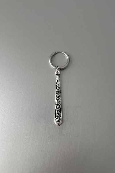 Jaida Moda Unisex Silver Tribal Patterned Bar Dangle Steel Hoop Earrings