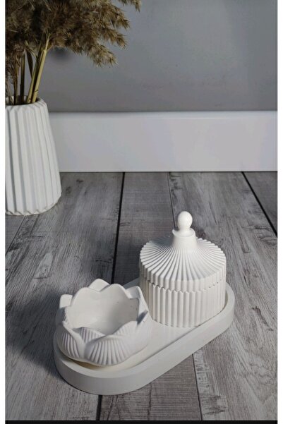 Home 3 lü oval sunum tabagı lotus mumluk ve dekoratif kapaklı kutu bıblo süs ...