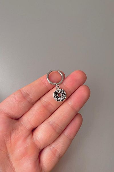 Jaida Moda Unisex Silver Gothic Patterned Dangle Steel Hoop Earrings