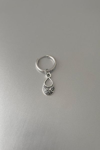 Jaida Moda Unisex Silver Mini Tribal Drop Cut Steel Hoop Earrings