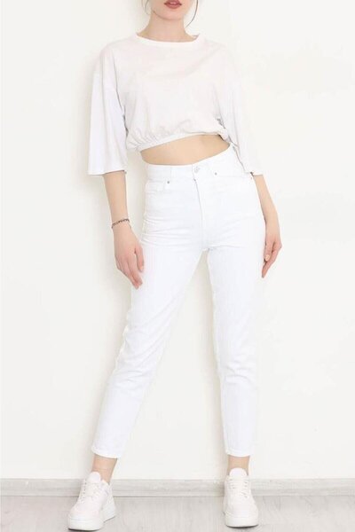 JAXEN Ns-12450 High Waist White Mom Jeans Stretchy Jeans No Show Tight Leg Jeans