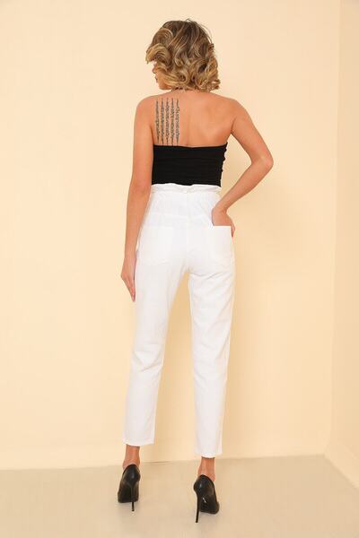 MAKRAS EXCLUSIVE A147701 Jeans cu talie înaltă, cu centură, pantaloni Mom Jeans