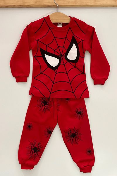lillia kids Spiderman Themed Superhero Red Children's Pajama Set 100% Cotton