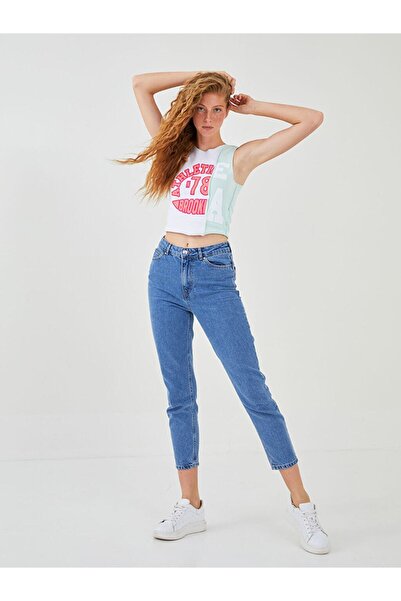 ByCukurovaFrango BY-1332 Plave Mom Jeans sa visokim strukom, velika veličina,...