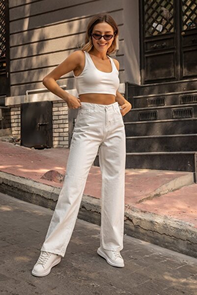 MAKRAS EXCLUSIVE A135461 Jeans High Waist Boyfriend Loose Wide Leg Denim Pants