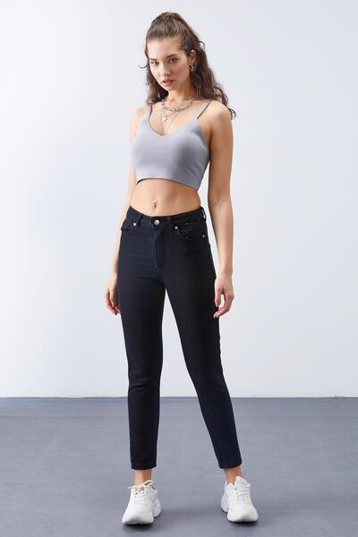 ByCukurovaFrango BY-4096 Μαύρο ψηλόμεσο τζιν παντελόνι Mom Smart Slim Fit με ...