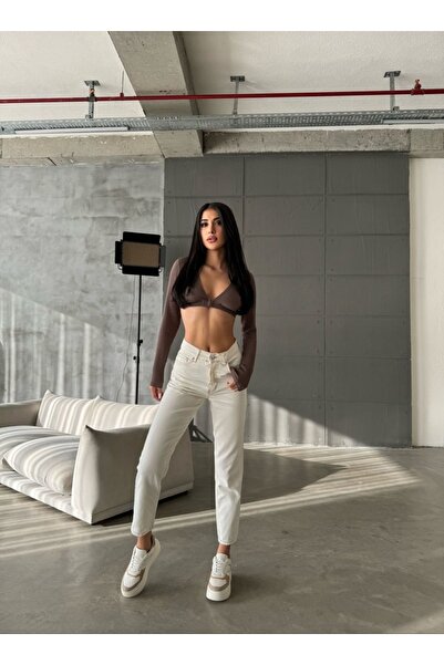 ByCukurovaFrango BY-6261 Trend Oysio Ψηλόμεσο Μπεζ Παντελόνι Mom Jeans Lycra ...