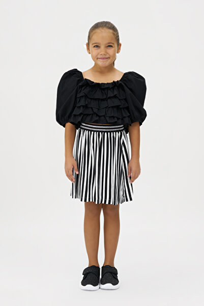 Panço Kız Çocuk Çizgili Siyah Şort Etek