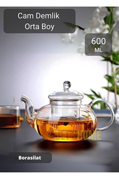 Jet's Home إبريق شاي زجاجي بوروسيليت 600 مل - إبريق شاي عشبي مقاوم للحرارة مع...