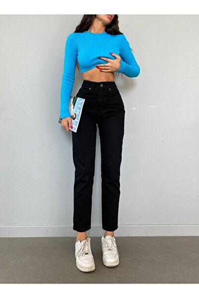 ByCukurovaFrango BY-9684 Ψηλόμεσο μαύρο τζιν παντελόνι Mom Jeans Lycra ελαστι...