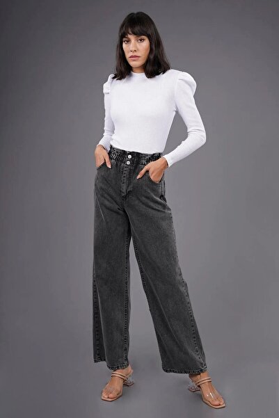 ByCukurovaFrango BY-9871 Παντελόνι με κορδόνι στη μέση από λύκρα, ψηλόμεσο, φ...