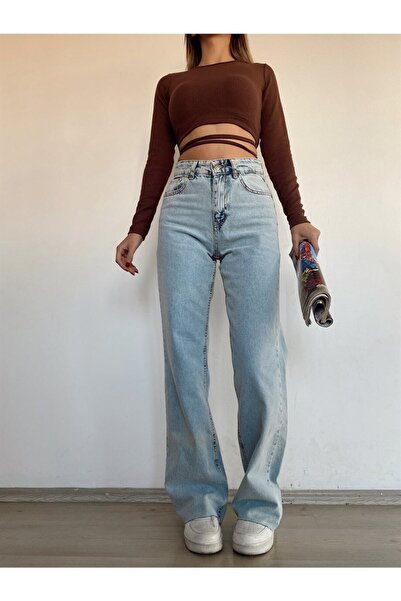 ByCukurovaFrango By-3322 Light Blue Snow Wash Super High Waist Wide Leg Denim...