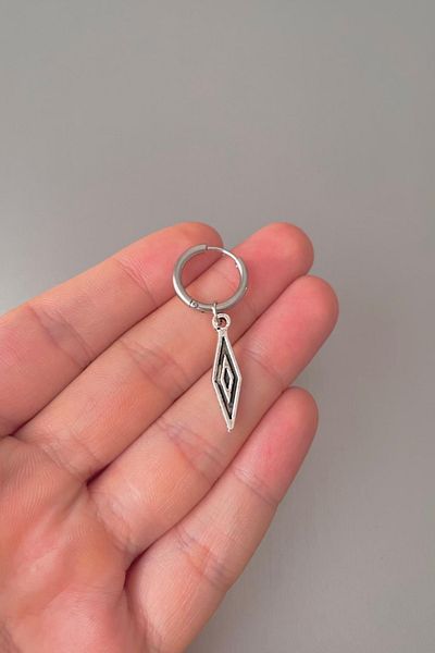Jaida Moda Unisex Silver Diamond Patterned Steel Hoop Earrings