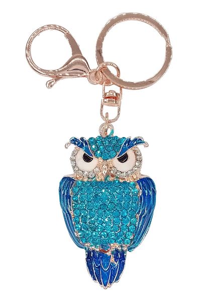 Dünyadan Hediyeler Blue Owl Keychain with Crystal Stones No.1