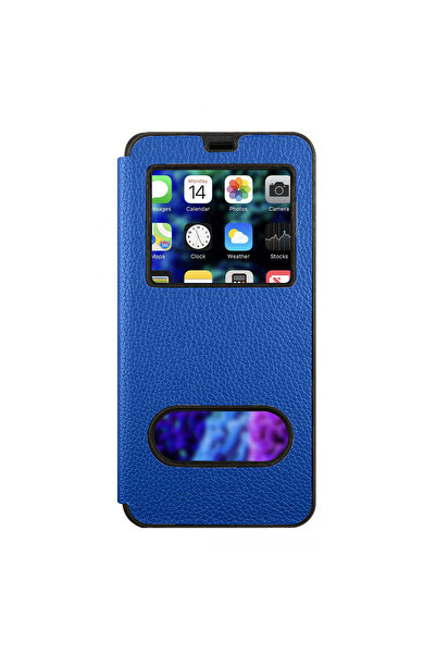 Nettech Oppo A72 Uyumlu Pencereli Kapaklı Kılıf - Mavi