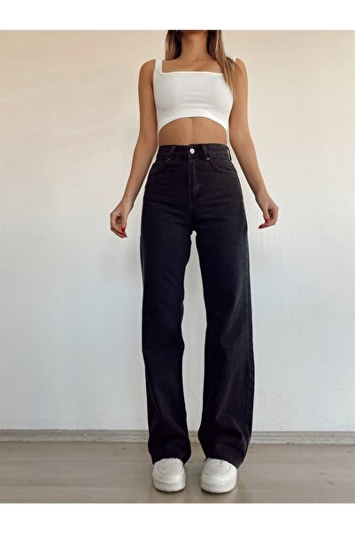 ByCukurovaFrango By-2293 Women's Black High Waist Wide Leg Denim Jeans 2505Fr...