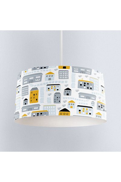 Else Dekor City Neighborhood Yellow Gray Patterned Children's Room Pendant Lamp Chandelier Model