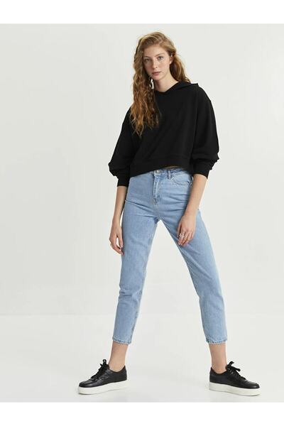 ByCukurovaFrango BY-5901 بنطلون جينز أزرق ثلجي عالي الخصر من ماركة Mom Jeansf...