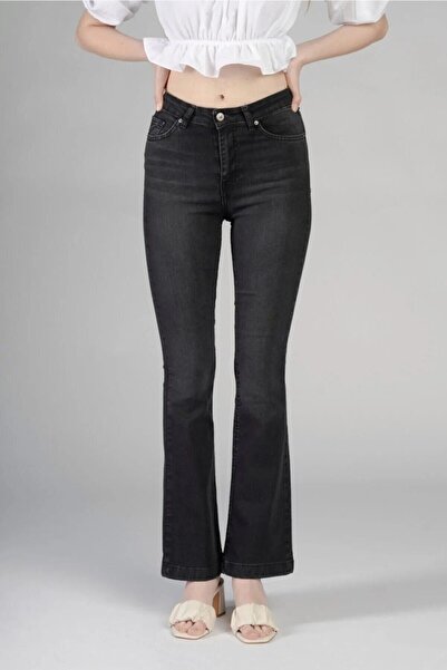 ByCukurovaFrango By-2584 High Waist Kene Spanish Flare Jeans Frango Smoked Pants