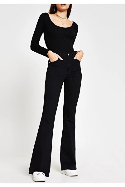 ByCukurovaFrango BY-8500 Τζιν Μαύρο Ψηλόμεσο καμπάνα Τζιν Παντελόνι