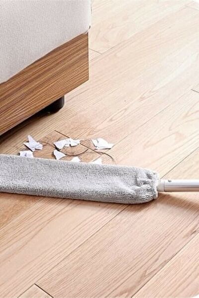 Single ( 1 Yedekli ) Mikrofiber Başlıklı Girintili Yüzey Dip Köşe Raf Temizleme Mopu Toz Alma Fırçası