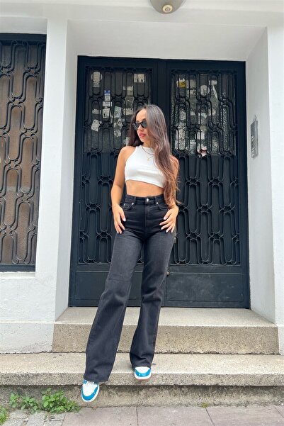 ByCukurovaFrango Sera Extra High A.C.A.I.P S.O.L.M.A.Z Black Loose Jeans Pala...
