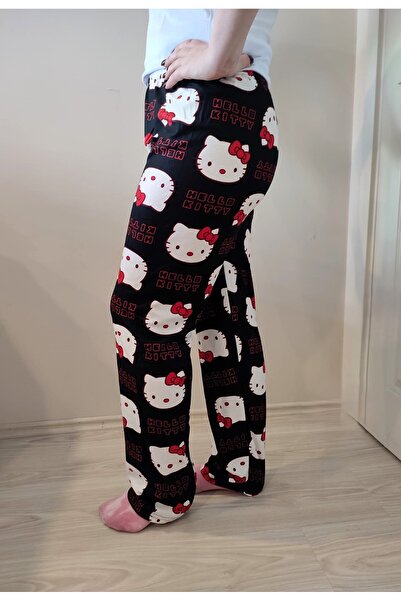 enmodaiçgiyim Black Patterned Suede Women's Pajama Bottoms