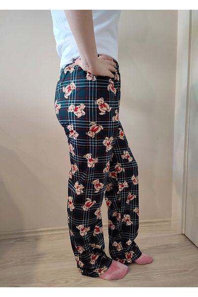 enmodaiçgiyim Pantaloni de pijama de damă din piele intoarsa cu model ursuleț verde