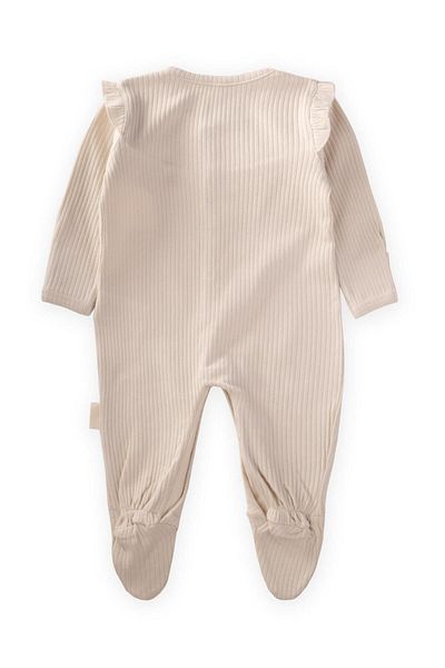Cigit 0-6 Months Ribbed Jumpsuit with Ruffles and Feet, Light Beige
