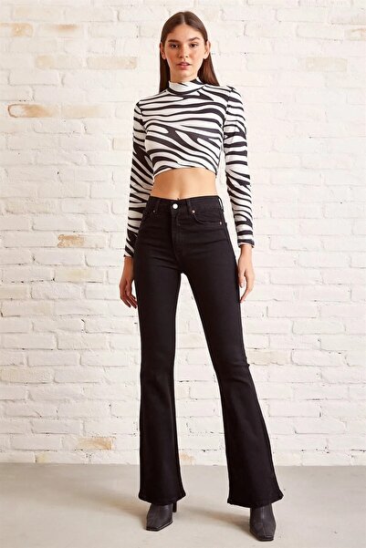 MAKRAS EXCLUSIVE A176741 Colorfast Fabric Flare Jeans Non-Fading Spanish Flare Jeans Frango High Waist Pants