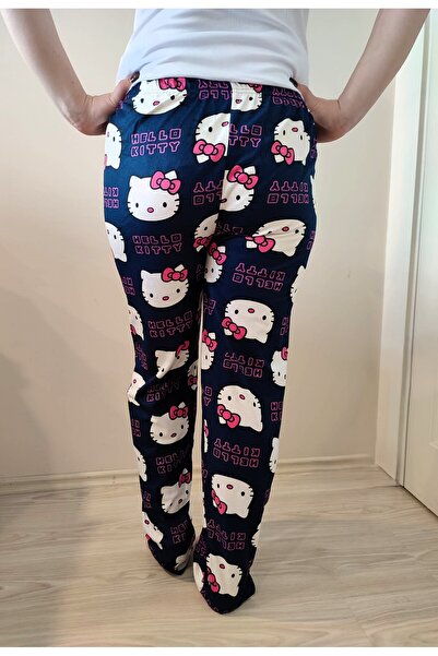 enmodaiçgiyim Замшеві жіночі піжамні штани з візерунком темно-синього кольору