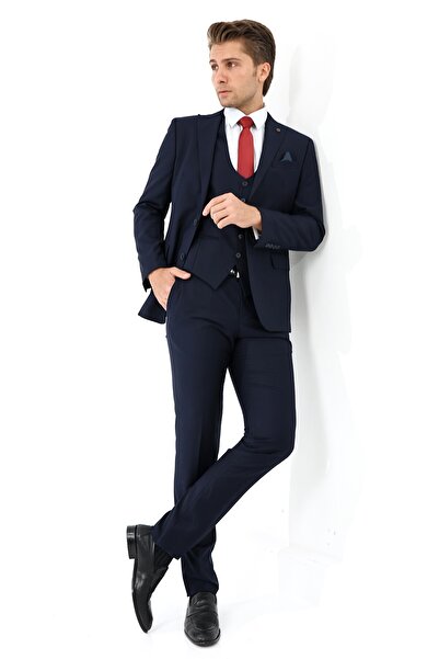Presto Men's Slimfit Suit with Vest 6 Drop Navy 581-250