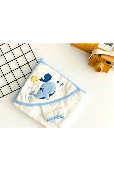 BEREKET BABY Cheerful Baby Towel with Orange Pattern - Baby Blessings with Pouch and Figure